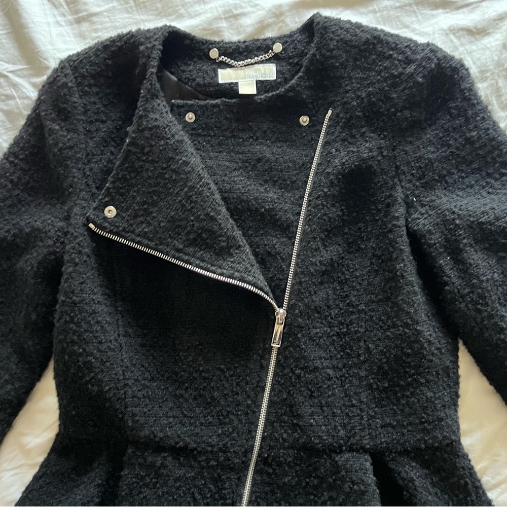 MICHAEL Michael Kors Black Teddy Jacket with Textured Fabric